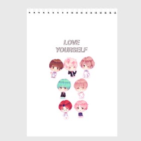 Скетчбук с принтом BTS Love Yourself в Новосибирске, 100% бумага
 | 48 листов, плотность листов — 100 г/м2, плотность картонной обложки — 250 г/м2. Листы скреплены сверху удобной пружинной спиралью | Тематика изображения на принте: bts | k pop | love | love yourself | битиес