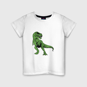 Детская футболка хлопок с принтом Тираннозавр Рекс в Новосибирске, 100% хлопок | круглый вырез горловины, полуприлегающий силуэт, длина до линии бедер | гигант | джунгли | дикий | динозавр | динозаврик | древние | животные | зверь | злой | зубы | исторические | клыки | когти | оскал | парк | пасть | природа | редкие | свирепый | страшный | существа | хвост