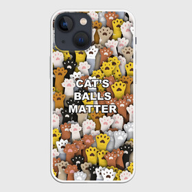 Чехол для iPhone 13 mini с принтом Cats Balls Matter в Новосибирске,  |  | black lives matter | blm | жизни черных | кот | котии | кошка | лапки | паттерн | протест | толпа | яйца