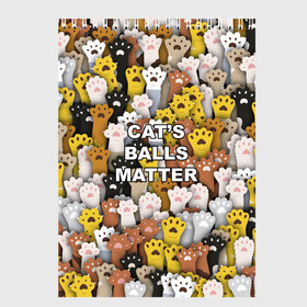 Скетчбук с принтом Cats Balls Matter в Новосибирске, 100% бумага
 | 48 листов, плотность листов — 100 г/м2, плотность картонной обложки — 250 г/м2. Листы скреплены сверху удобной пружинной спиралью | black lives matter | blm | жизни черных | кот | котии | кошка | лапки | паттерн | протест | толпа | яйца