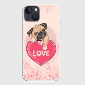 Чехол для iPhone 13 с принтом Love Pug | Люблю мопса (Z) в Новосибирске,  |  | Тематика изображения на принте: dog | doggie | doggy | mops | pug | декоративная собака | друг человека | другу | кинолог | лабрадор | малые молоссоиды | мопс | мопсик | мохнатый | пес | пёсель | пёсик | подарок | подруге | собака | собакен | собаки