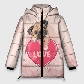Женская зимняя куртка 3D с принтом Love Pug (Z) в Новосибирске, верх — 100% полиэстер; подкладка — 100% полиэстер; утеплитель — 100% полиэстер | длина ниже бедра, силуэт Оверсайз. Есть воротник-стойка, отстегивающийся капюшон и ветрозащитная планка. 

Боковые карманы с листочкой на кнопках и внутренний карман на молнии | dog | doggie | doggy | mops | pug | декоративная собака | друг человека | другу | кинолог | лабрадор | малые молоссоиды | мопс | мопсик | мохнатый | пес | пёсель | пёсик | подарок | подруге | собака | собакен | собаки