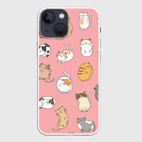 Чехол для iPhone 13 mini с принтом КОТЕЙКИ | ПАТТЕРН (Z) в Новосибирске,  |  | cat | cats | pattern | домашнее животное | квадрокот | кот | котейка | котики | кошка | кошки | мартовские коты | милая | милые | мимими | мур | мурмур | мурмурмур | мяу | няшные | паттерн | прикольная | смешная