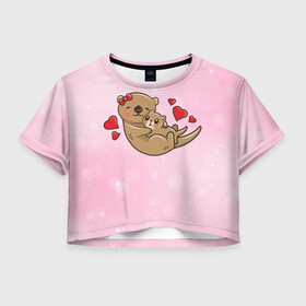 Женская футболка Crop-top 3D с принтом Милые выдры в Новосибирске, 100% полиэстер | круглая горловина, длина футболки до линии талии, рукава с отворотами | арт | выдра | животные | картинка | милая | милые | милый | море | морская | подводные | рисунок | рыба | хомяк | хомячок