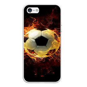 Чехол для iPhone 5/5S матовый с принтом Мяч в Новосибирске, Силикон | Область печати: задняя сторона чехла, без боковых панелей | мяч | огонь | пламя | футбол | футбольный мяч