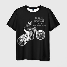 Мужская футболка 3D с принтом Байкер в Новосибирске, 100% полиэфир | прямой крой, круглый вырез горловины, длина до линии бедер | байк | байкер | гонщик | мотоцикл | мужская | надпись | черно белая | черный