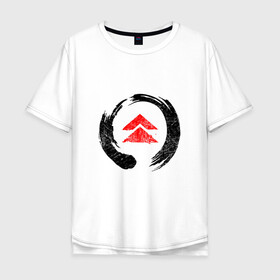 Мужская футболка хлопок Oversize с принтом Ghost of Tsushima Black (Z) в Новосибирске, 100% хлопок | свободный крой, круглый ворот, “спинка” длиннее передней части | game | ghost of tsushima | jin sakai | samurai | дзин сакай | игра | призрак цусимы | самурай