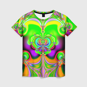 Женская футболка 3D с принтом КИСЛОТНЫЙ ФРАКТАЛ ГЕОМЕТРИЯ в Новосибирске, 100% полиэфир ( синтетическое хлопкоподобное полотно) | прямой крой, круглый вырез горловины, длина до линии бедер | abstract | abstraction | color | fractal | geometry | paitnt | psy | rdtktr | абстракция | геометрия | краски | неоновые | психоделика | фрактал
