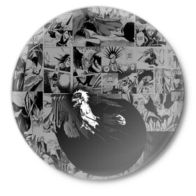 Значок с принтом Блич серый паттерн в Новосибирске,  металл | круглая форма, металлическая застежка в виде булавки | bleach | аниме | блич | ичиго куросаки | манга | меч | синигами