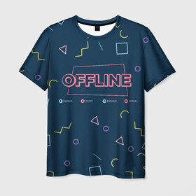 Мужская футболка 3D с принтом OFFLINE в Новосибирске, 100% полиэфир | прямой крой, круглый вырез горловины, длина до линии бедер | facebook | instagram | offline | pattern | twitter | youtube | мессенджер | оффлайн | соцсети | узор