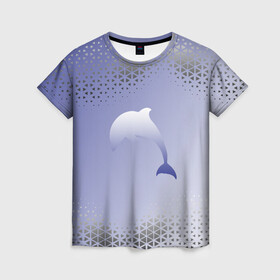 Женская футболка 3D с принтом Минималистичный дельфин в Новосибирске, 100% полиэфир ( синтетическое хлопкоподобное полотно) | прямой крой, круглый вырез горловины, длина до линии бедер | dolphin | minimalism | sea | дельфин | минимализм | море