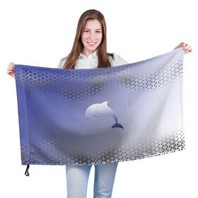 Флаг 3D с принтом Минималистичный дельфин в Новосибирске, 100% полиэстер | плотность ткани — 95 г/м2, размер — 67 х 109 см. Принт наносится с одной стороны | dolphin | minimalism | sea | дельфин | минимализм | море