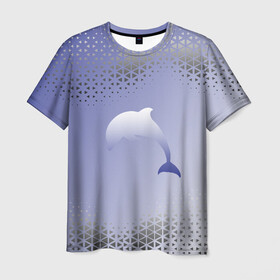 Мужская футболка 3D с принтом Минималистичный дельфин в Новосибирске, 100% полиэфир | прямой крой, круглый вырез горловины, длина до линии бедер | dolphin | minimalism | sea | дельфин | минимализм | море