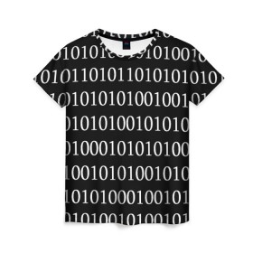 Женская футболка 3D с принтом Black 101 в Новосибирске, 100% полиэфир ( синтетическое хлопкоподобное полотно) | прямой крой, круглый вырез горловины, длина до линии бедер | 101 | binary code | black | programming | двоичный код | программировать