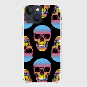 Чехол для iPhone 13 mini с принтом Neon skull в Новосибирске,  |  | color | grin | jaw | neon | skull | teeth | неон | оскал | пасть | цвет | череп