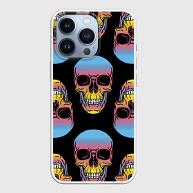 Чехол для iPhone 13 Pro с принтом Neon skull в Новосибирске,  |  | Тематика изображения на принте: color | grin | jaw | neon | skull | teeth | неон | оскал | пасть | цвет | череп