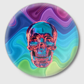 Значок с принтом Color skull в Новосибирске,  металл | круглая форма, металлическая застежка в виде булавки | color | jaw | neon | skull | teeth | vanguard | авангард | зубы | неон | пасть | цвет | череп