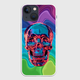 Чехол для iPhone 13 mini с принтом Color skull в Новосибирске,  |  | color | jaw | neon | skull | teeth | vanguard | авангард | зубы | неон | пасть | цвет | череп