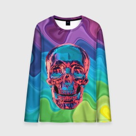 Мужской лонгслив 3D с принтом Color skull в Новосибирске, 100% полиэстер | длинные рукава, круглый вырез горловины, полуприлегающий силуэт | color | jaw | neon | skull | teeth | vanguard | авангард | зубы | неон | пасть | цвет | череп