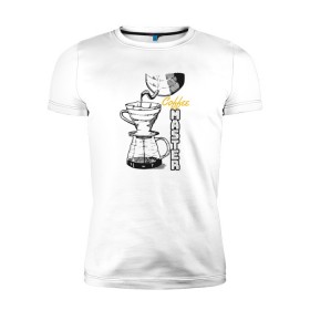Мужская футболка премиум с принтом Coffee Master в Новосибирске, 92% хлопок, 8% лайкра | приталенный силуэт, круглый вырез ворота, длина до линии бедра, короткий рукав | barista | cofe | cofee | coffe | coffee | бариста | кофе