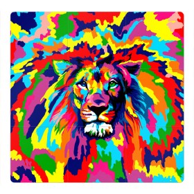 Магнитный плакат 3Х3 с принтом Лев Artistic Art в Новосибирске, Полимерный материал с магнитным слоем | 9 деталей размером 9*9 см | king | lion | neon | африка | голова | граффити | грива | дикий | животные | зверь | зодиак | картина | король | краски | красочный | лев | львенок | львиное | львица | неон | неоновые | радуга | радужный | рисунок