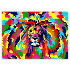 Поздравительная открытка с принтом Лев Artistic Art в Новосибирске, 100% бумага | плотность бумаги 280 г/м2, матовая, на обратной стороне линовка и место для марки
 | king | lion | neon | африка | голова | граффити | грива | дикий | животные | зверь | зодиак | картина | король | краски | красочный | лев | львенок | львиное | львица | неон | неоновые | радуга | радужный | рисунок