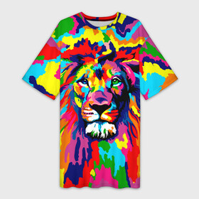 Платье-футболка 3D с принтом Лев Artistic Art в Новосибирске,  |  | king | lion | neon | африка | голова | граффити | грива | дикий | животные | зверь | зодиак | картина | король | краски | красочный | лев | львенок | львиное | львица | неон | неоновые | радуга | радужный | рисунок