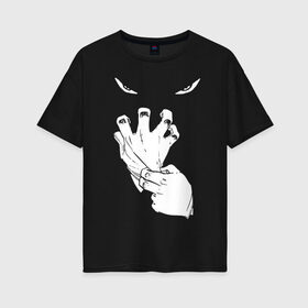 Женская футболка хлопок Oversize с принтом Halloween в Новосибирске, 100% хлопок | свободный крой, круглый ворот, спущенный рукав, длина до линии бедер
 | eyes | ghost | gloves | halloween | глаза | перчатки | привидение | призрак | хэллоуин