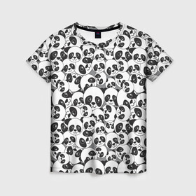Женская футболка 3D с принтом ПАНДОЧКИ в Новосибирске, 100% полиэфир ( синтетическое хлопкоподобное полотно) | прямой крой, круглый вырез горловины, длина до линии бедер | девушкам | детская | детям | женская | животные | медведи | медведь | медвежата | медвежатки | милота | милый | мишка | мишки | панда | пандочки | панды | паттерн