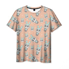 Мужская футболка 3D с принтом ЗАЙКИ в Новосибирске, 100% полиэфир | прямой крой, круглый вырез горловины, длина до линии бедер | девушкам | детская | детям | женская | животные | зайка | зайки | заяц | кролик | милота | милый | паттерн