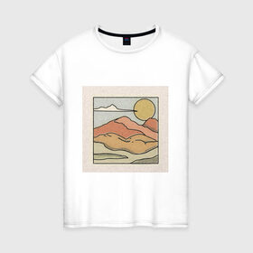 Женская футболка хлопок с принтом Пейзаж в Новосибирске, 100% хлопок | прямой крой, круглый вырез горловины, длина до линии бедер, слегка спущенное плечо | абстракция | закат | минимализм | пейзаж | ретро