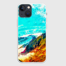 Чехол для iPhone 13 mini с принтом Японские горы в Новосибирске,  |  | art | japan | summer | азия | акварель | восток | восход | горы | деревья | искусство | картина | краски | красочный | лес | летние | лето | мазки | небесный | облака | пейзаж | природа | разноцветные | рассвет