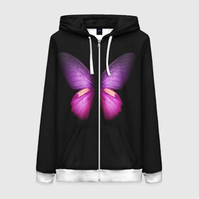 Женская толстовка 3D на молнии с принтом Butterfly в Новосибирске, 100% полиэстер | длина до линии бедра, манжеты и пояс оформлены мягкой тканевой резинкой, двухслойный капюшон со шнурком для регулировки, спереди молния, по бокам два кармана | butterfly | арт | бабочка | крылья | насекомые | фауна