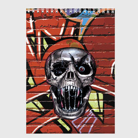 Скетчбук с принтом Horror в Новосибирске, 100% бумага
 | 48 листов, плотность листов — 100 г/м2, плотность картонной обложки — 250 г/м2. Листы скреплены сверху удобной пружинной спиралью | bat | eye | fangs | fear | graffiti | grin | halloween | horror | jaw | saliva | skull | teeth | wall | глаз | граффити | зубы | клыки | летучая мышь | оскал | пасть | слюна | стена | ужас | хэллоуин | череп