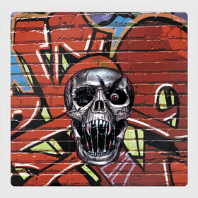 Магнитный плакат 3Х3 с принтом Horror в Новосибирске, Полимерный материал с магнитным слоем | 9 деталей размером 9*9 см | bat | eye | fangs | fear | graffiti | grin | halloween | horror | jaw | saliva | skull | teeth | wall | глаз | граффити | зубы | клыки | летучая мышь | оскал | пасть | слюна | стена | ужас | хэллоуин | череп