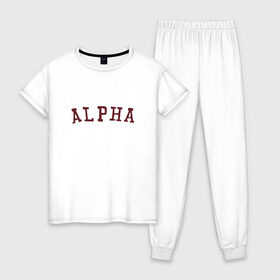 Женская пижама хлопок с принтом ALPHA в Новосибирске, 100% хлопок | брюки и футболка прямого кроя, без карманов, на брюках мягкая резинка на поясе и по низу штанин | alpha | альфа | кб | клуб романтики | макс | оборотень