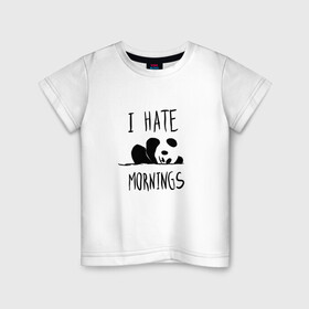 Детская футболка хлопок с принтом Ненавижу утро в Новосибирске, 100% хлопок | круглый вырез горловины, полуприлегающий силуэт, длина до линии бедер | Тематика изображения на принте: i hate | morning | mornings | panda | pandas | sleep | sleeping | забавная | люблю спать | маленькая | милая | настроение | не высыпаюсь | не люблю | ненавижу | отдых | панда | пандочка | панды | рисунок | смешная | спит | спящая