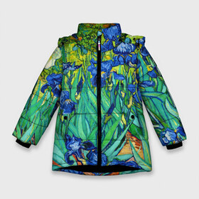 Зимняя куртка для девочек 3D с принтом Ирисы Ван Гога в Новосибирске, ткань верха — 100% полиэстер; подклад — 100% полиэстер, утеплитель — 100% полиэстер. | длина ниже бедра, удлиненная спинка, воротник стойка и отстегивающийся капюшон. Есть боковые карманы с листочкой на кнопках, утяжки по низу изделия и внутренний карман на молнии. 

Предусмотрены светоотражающий принт на спинке, радужный светоотражающий элемент на пуллере молнии и на резинке для утяжки. | Тематика изображения на принте: vangogh | арт | вангог | ветки | винсент | девушкам | импрессионизм | ирисы | искусство | картина | лепестки | летние | лето | листья | масло | пейзаж | поле | природа | растения | рисунок | сад | солнце