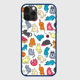 Чехол для iPhone 12 Pro с принтом Кошачья стая в Новосибирске, силикон | область печати: задняя сторона чехла, без боковых панелей | арт | белый | желтый | кот | коты | кошка | кошки | красный | рисунок | розовый | рыжий | серый | синий | цветные коты | цветные кошки | черный