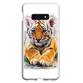 Чехол для Samsung S10E с принтом Tiger Art в Новосибирске, Силикон | Область печати: задняя сторона чехла, без боковых панелей | art | blue | dinamic picture | lion | tiger | white | арт | животные | картинка | лев | рисунок | тигр