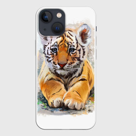 Чехол для iPhone 13 mini с принтом Tiger Art в Новосибирске,  |  | art | blue | dinamic picture | lion | tiger | white | арт | животные | картинка | лев | рисунок | тигр