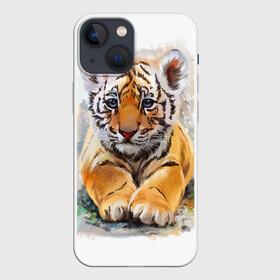 Чехол для iPhone 13 mini с принтом Tiger Art в Новосибирске,  |  | Тематика изображения на принте: art | blue | dinamic picture | lion | tiger | white | арт | животные | картинка | лев | рисунок | тигр