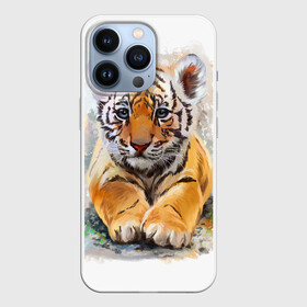 Чехол для iPhone 13 Pro с принтом Tiger Art в Новосибирске,  |  | Тематика изображения на принте: art | blue | dinamic picture | lion | tiger | white | арт | животные | картинка | лев | рисунок | тигр