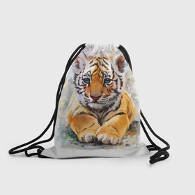 Рюкзак-мешок 3D с принтом Tiger Art в Новосибирске, 100% полиэстер | плотность ткани — 200 г/м2, размер — 35 х 45 см; лямки — толстые шнурки, застежка на шнуровке, без карманов и подкладки | art | blue | dinamic picture | lion | tiger | white | арт | животные | картинка | лев | рисунок | тигр