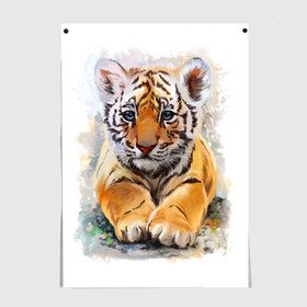 Постер с принтом Tiger Art в Новосибирске, 100% бумага
 | бумага, плотность 150 мг. Матовая, но за счет высокого коэффициента гладкости имеет небольшой блеск и дает на свету блики, но в отличии от глянцевой бумаги не покрыта лаком | art | blue | dinamic picture | lion | tiger | white | арт | животные | картинка | лев | рисунок | тигр
