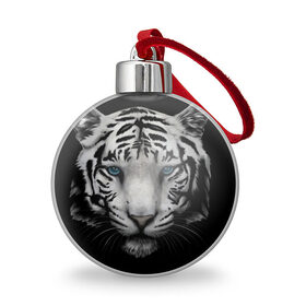 Ёлочный шар с принтом Белый Тигр в Новосибирске, Пластик | Диаметр: 77 мм | Тематика изображения на принте: tiger | животное | тигр | тигрица | чернобелый