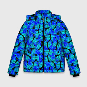 Зимняя куртка для мальчиков 3D с принтом Голубые бабочки в Новосибирске, ткань верха — 100% полиэстер; подклад — 100% полиэстер, утеплитель — 100% полиэстер | длина ниже бедра, удлиненная спинка, воротник стойка и отстегивающийся капюшон. Есть боковые карманы с листочкой на кнопках, утяжки по низу изделия и внутренний карман на молнии. 

Предусмотрены светоотражающий принт на спинке, радужный светоотражающий элемент на пуллере молнии и на резинке для утяжки | Тематика изображения на принте: angel | butterfly | pattern | summer | wings | ангел | бабочка | бабочки | животные | крылышки | крылья | летающие | летние | магия | махаон | мотылек | насекомые | небесные | неон | неоновые | паттерн | природа