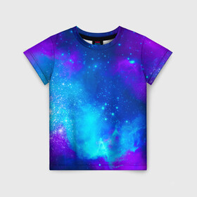 Детская футболка 3D с принтом Космос в Новосибирске, 100% гипоаллергенный полиэфир | прямой крой, круглый вырез горловины, длина до линии бедер, чуть спущенное плечо, ткань немного тянется | астроном | бесконечность | вселенная | звезда | звезды | комета | космонавт | космос | море | небо | неон | пальма | планета