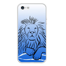 Чехол для iPhone 5/5S матовый с принтом MY KINGDOM в Новосибирске, Силикон | Область печати: задняя сторона чехла, без боковых панелей | Тематика изображения на принте: lion | градиент | контурный рисунок | лев | лев по гороскопу | на синем фоне | подарить льву