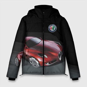 Мужская зимняя куртка 3D с принтом Alfa Romeo в Новосибирске, верх — 100% полиэстер; подкладка — 100% полиэстер; утеплитель — 100% полиэстер | длина ниже бедра, свободный силуэт Оверсайз. Есть воротник-стойка, отстегивающийся капюшон и ветрозащитная планка. 

Боковые карманы с листочкой на кнопках и внутренний карман на молнии. | Тематика изображения на принте: alfa romeo | car | italy | motorsport | prestige | автоспорт | альфа ромео | италия | престиж